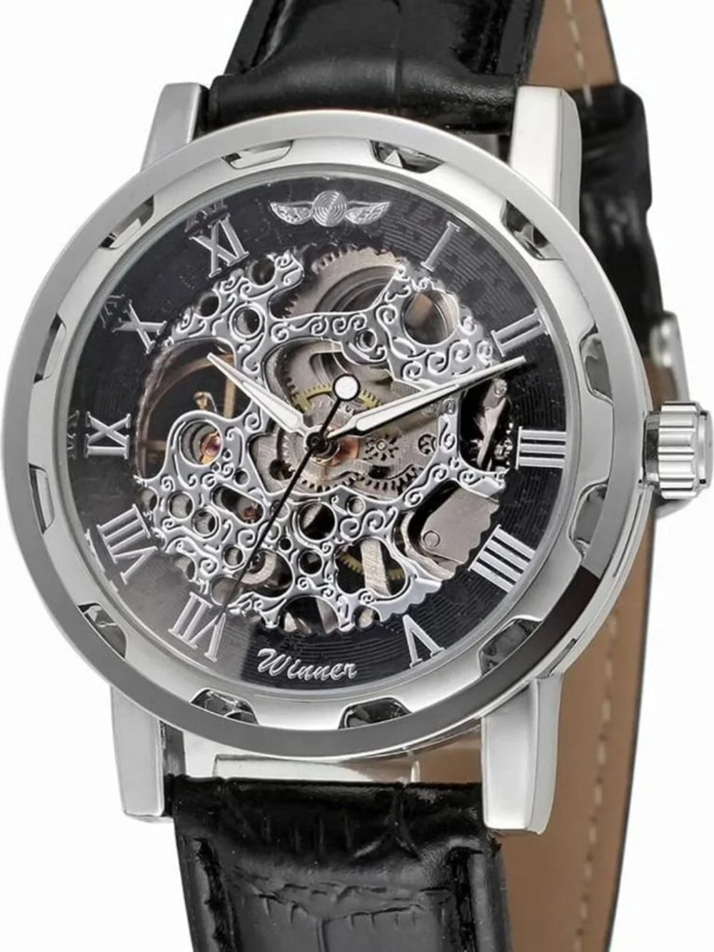 Stylish Men's Mechanical Wristwatch, Skeleton Dial, Leather Band, Automatic